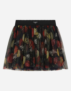 TULIP-PRINT TULLE SKIRT
