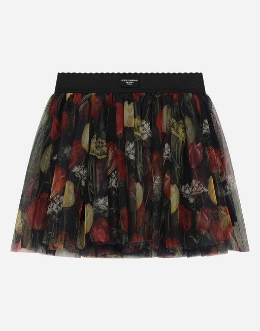 TULIP-PRINT TULLE SKIRT
