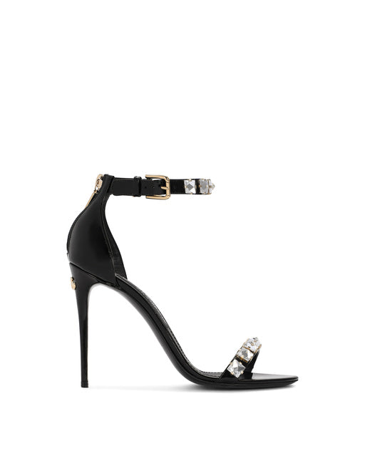 POLISHED CALFSKIN SANDALS WITH RHINESTONES