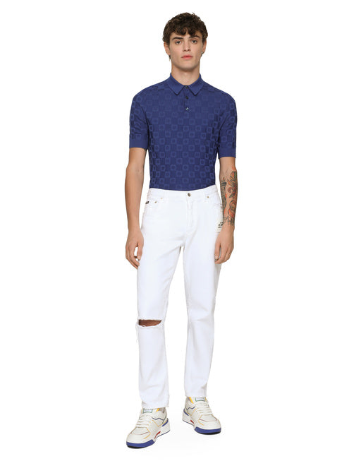3D CHECK SILK JACQUARD POLO-SHIRT