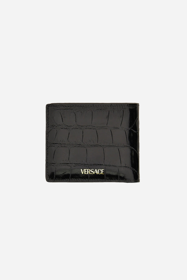 Icon Bifold Wallet W/Coin Pocket In Embossed Croc Calf Leather