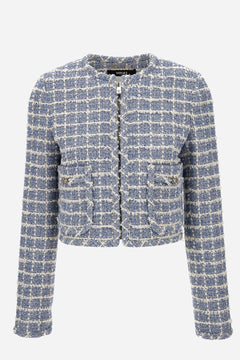 Informal Jacket In Cotton Mix Windowpane Tweed Boucle