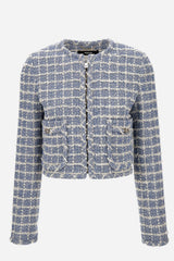 Informal Jacket In Cotton Mix Windowpane Tweed Boucle