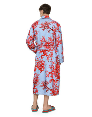 CORAL-PRINT COTTON BATHROBE