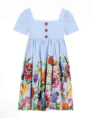 STRIPED POPLIN DRESS WITH FLORAL PRINT