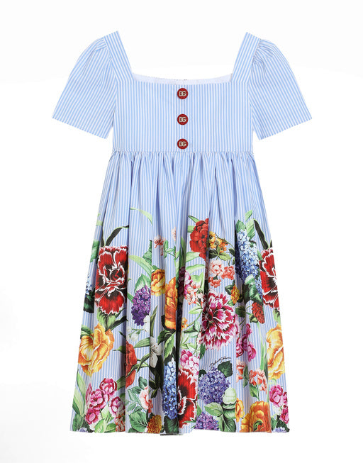 STRIPED POPLIN DRESS WITH FLORAL PRINT