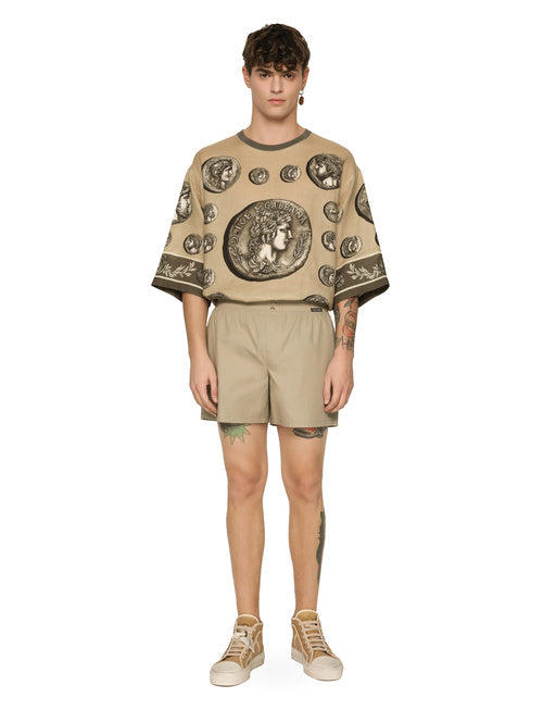 COIN PRINT LINEN AND COTTON T-SHIRT