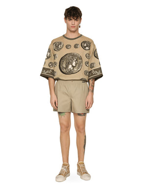 COIN PRINT LINEN AND COTTON T-SHIRT