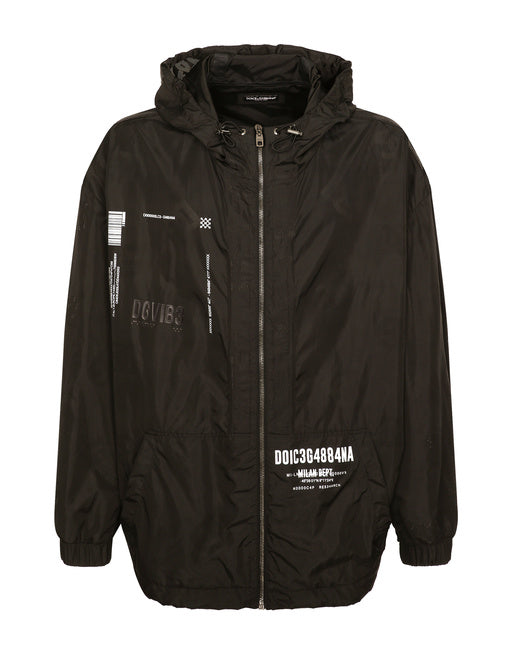 HOODED NYLON JACKET WITH DGVIB3 PRINT