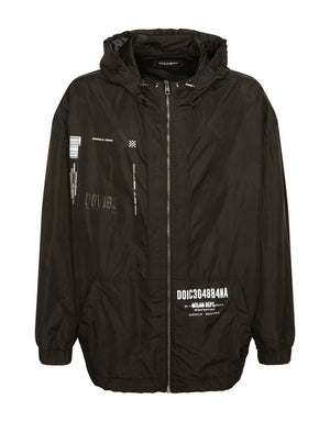 HOODED NYLON JACKET WITH DGVIB3 PRINT