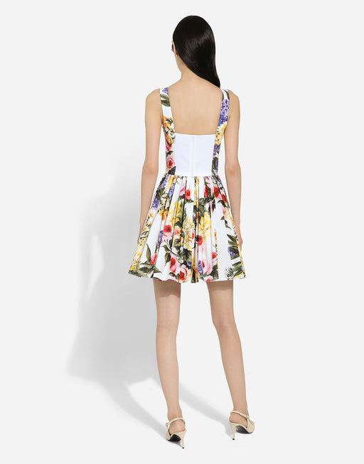 SHORT COTTON CORSET DRESS WITH GARDEN PRINT
