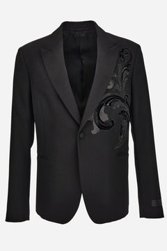 Evening Jacket In Grain De Poudre Fabric-Leaf Barocco Embroidery