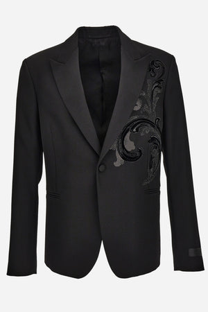 Evening Jacket In Grain De Poudre Fabric-Leaf Barocco Embroidery