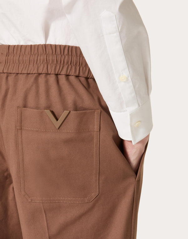 Pantalone In Canvas Di Cotone Stretch Con V Detail Gommata
