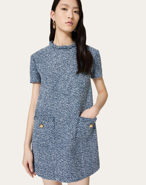 Abito Corto In Denim Textured Tweed