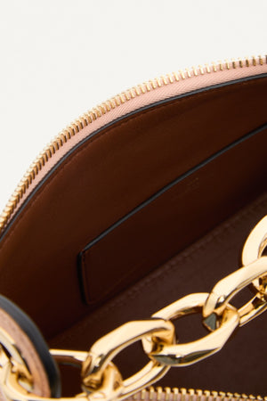 Mini Hobo Vlogo Moon Bag In Vitello Granato Metallizzato Con Catena