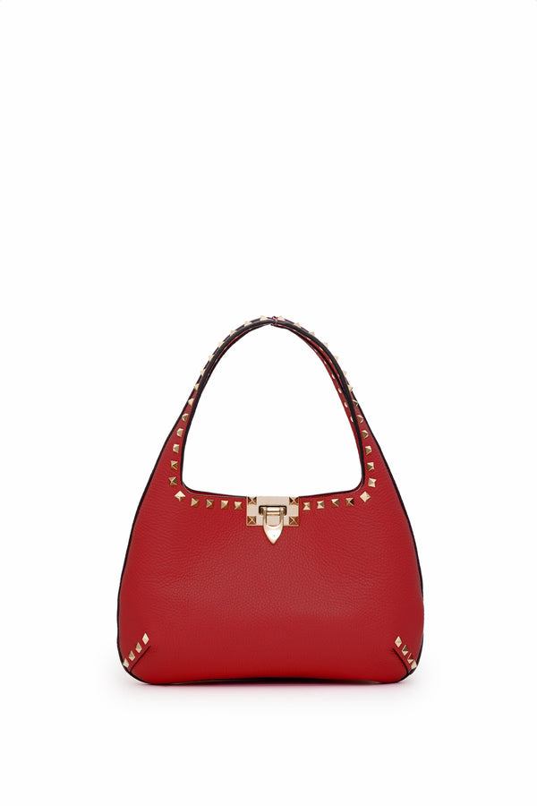 BORSA HOBO PICCOLA ROCKSTUD IN VITELLO GRANATO