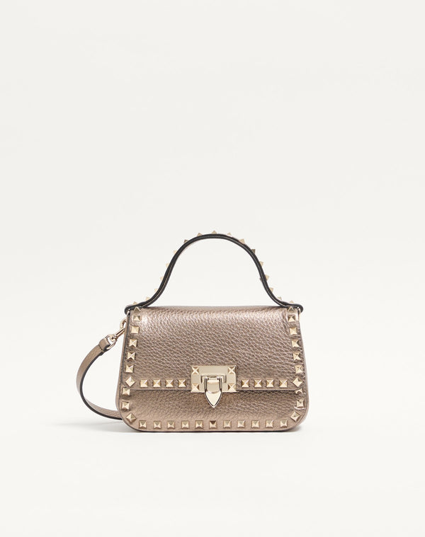 Borsa Piccola A Mano Rockstud In Vitello Granato Laminato