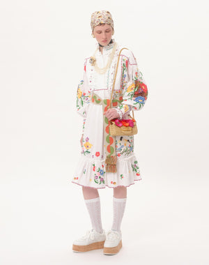 Borsa Piccola A Spalla Valentino Garavani Locò In Rafia Con Fiori E Perline