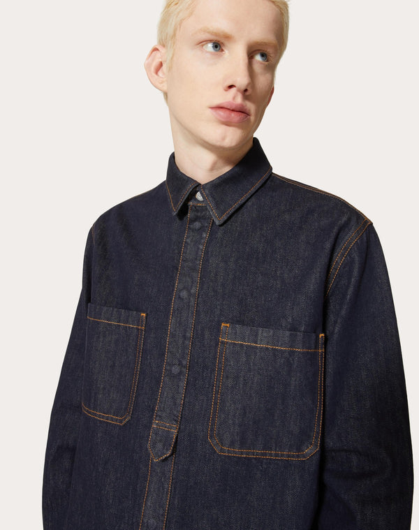 Camicia In Denim Con Etichetta Sartoriale Maison Valentino