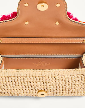 Borsa Piccola A Spalla Valentino Garavani Locò In Rafia Con Fiori E Perline