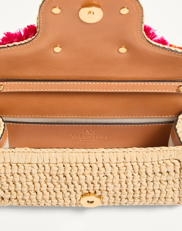 Borsa Piccola A Spalla Valentino Garavani Locò In Rafia Con Fiori E Perline