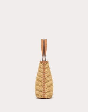 Borsa Shopping Rockstud In Rafia Intrecciata