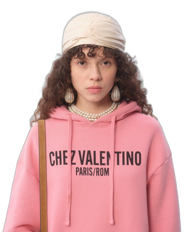 Felpa In Cotone Con Cappucco E Stampa Chez Valentino
