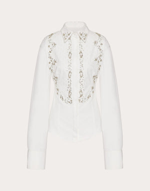 Camicia In Compact Popeline Ricamata