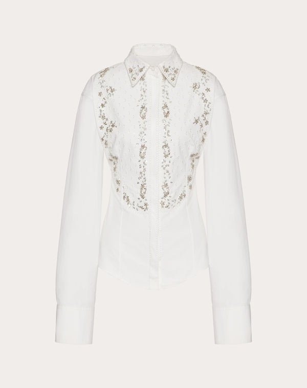 Camicia In Compact Popeline Ricamata