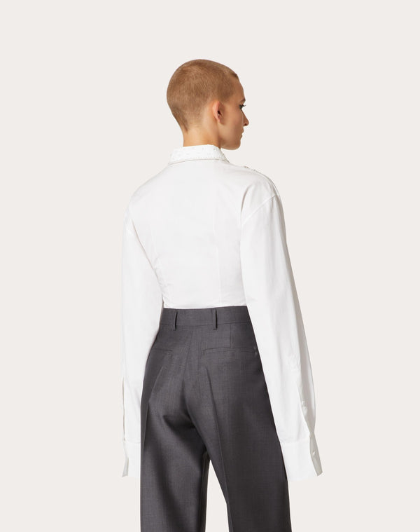 Camicia In Compact Popeline Ricamata