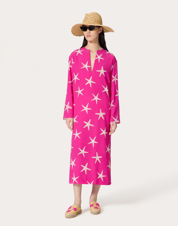 Abito Midi In Crepe De Chine Starfish 