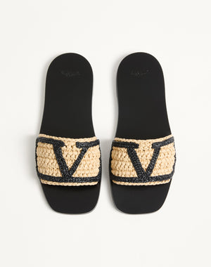 Sandalo Slide Viva Superstar In Rafia Con Ricamo Crochet 