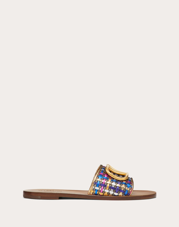 Sandalo Slider Vlogo Signature In Nappa Laminata Intrecciata