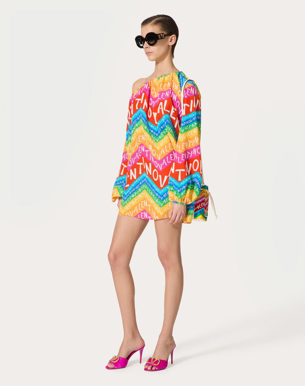 Abito Corto In Crepe De Chine Valentino Chevron24 