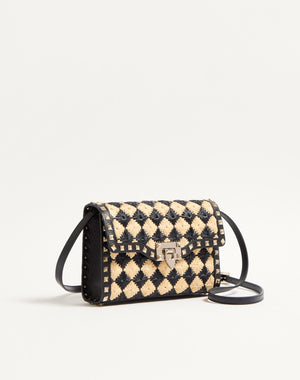 Borsa Piccola A Tracolla Valentino Garavani Rockstud Ricamata In Rafia