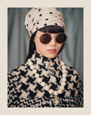 Turbante Foulard Con Treccia In Seta Con Stampa Pois 