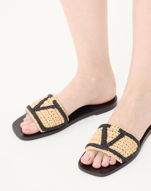 Sandalo Slide Viva Superstar In Rafia Con Ricamo Crochet 