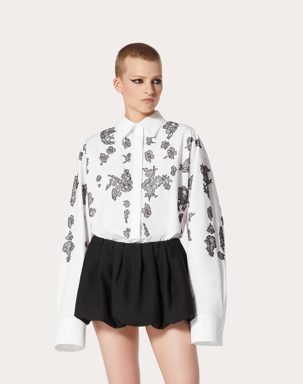 Camicia In Compact Popeline Ricamata