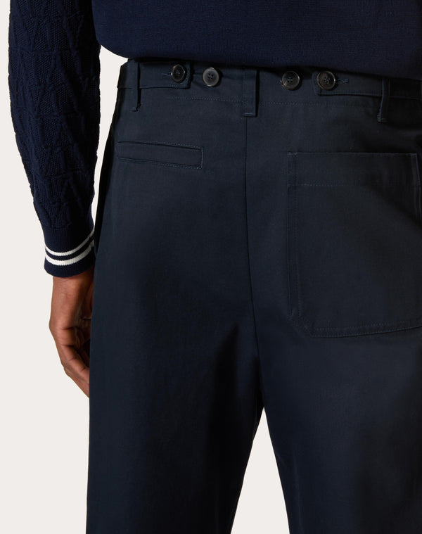 Pantalone In Gabardina Di Cotone Con Etichetta Maison Valentino