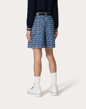 Bermuda In Denim Con Motivo Toile Iconographe