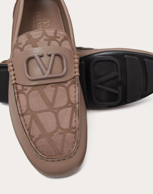 Mocassino Driver Vlogo Signature In Vitello E Tessuto Tecnico Toile Iconographe