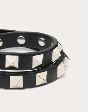 Bracciale Rockstud In Vitello A Doppio Giro