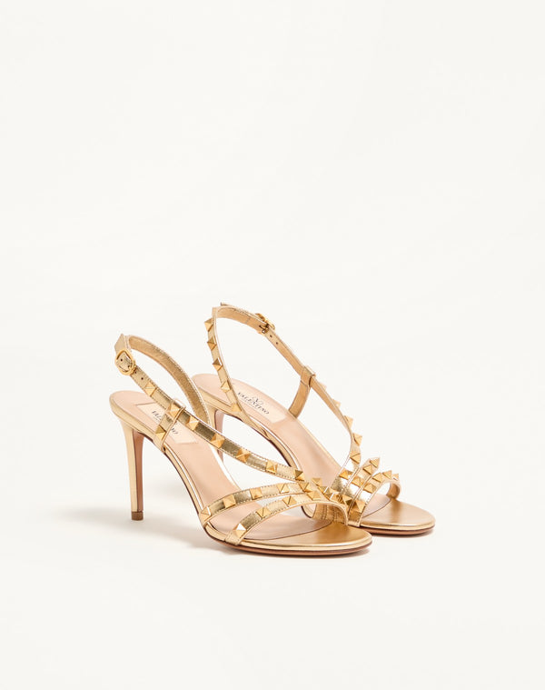 Sandalo Rockstud In Nappa Laminata 85Mm