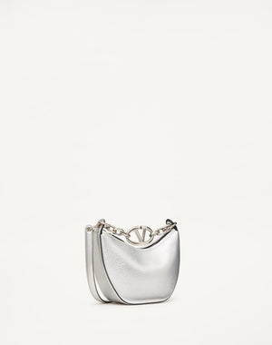 Mini Hobo Vlogo Moon Bag In Vitello Granato Metallizzato Con Catena