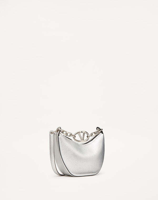 Mini Hobo Vlogo Moon Bag In Vitello Granato Metallizzato Con Catena