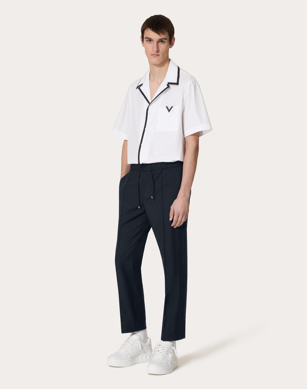 Camicia Da Bowling In Popeline Di Cotone Con V Detail Gommata