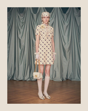 Abito Corto In Crepe Couture Fiorellino Blu Papier Floral 