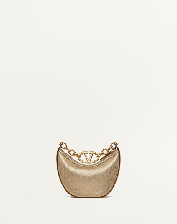 Mini Hobo Vlogo Moon Bag In Vitello Granato Metallizzato Con Catena