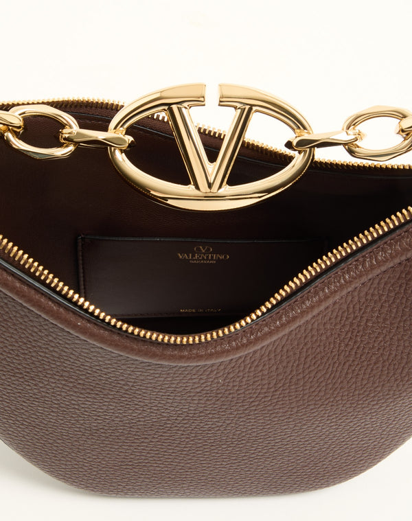 Mini Hobo Vlogo Moon Bag  In Vitello Granato Con Catena